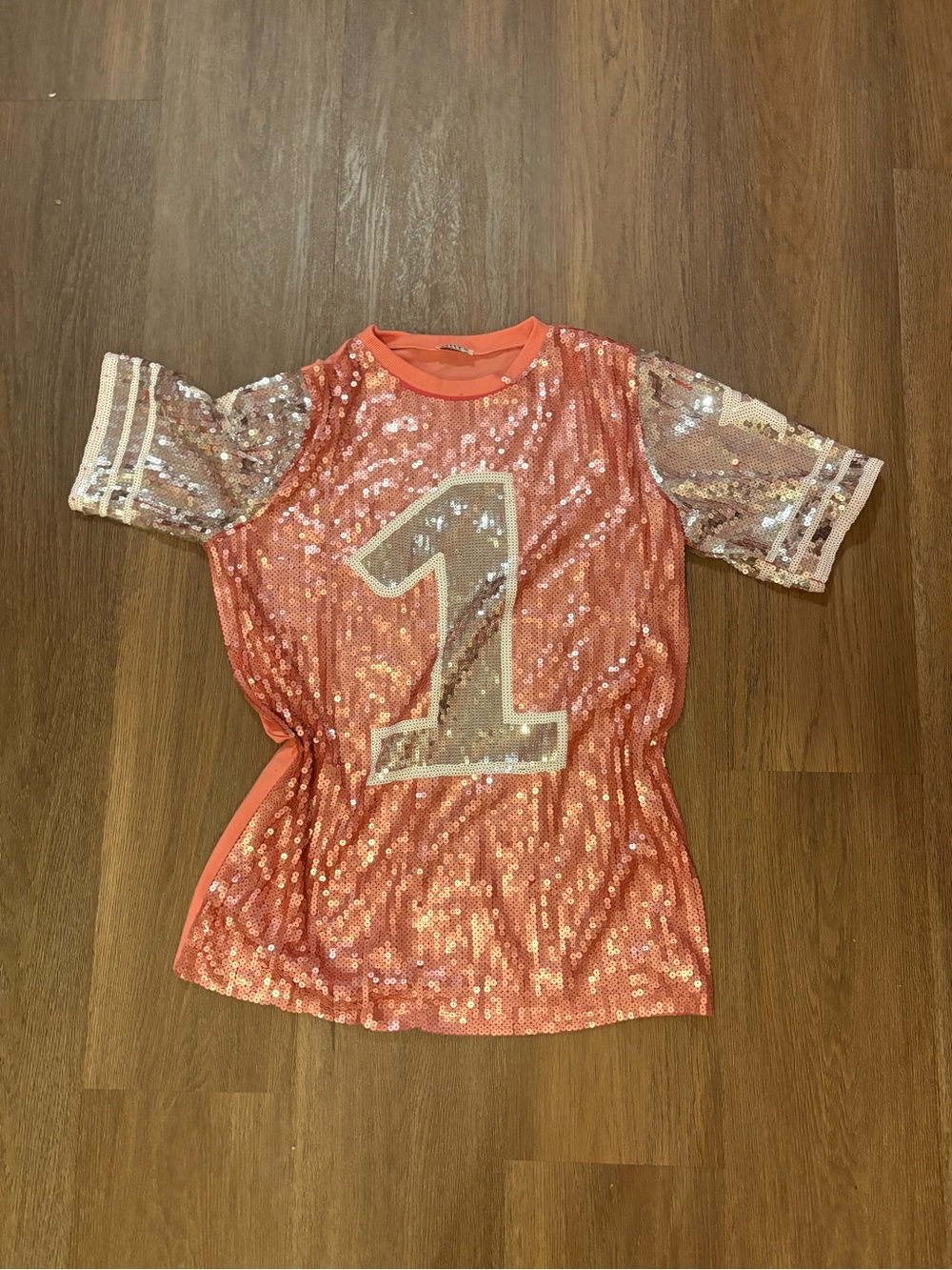 Sequin Number 1 Coral Kids Tee